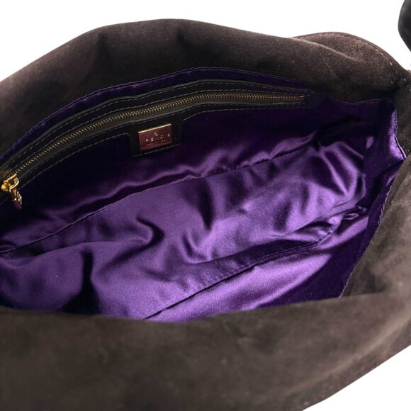 FENDI Vintage FF Logo Shoulder Bag Crossbody Brown Gold Suede Leather [106214] - Picture 12 of 14